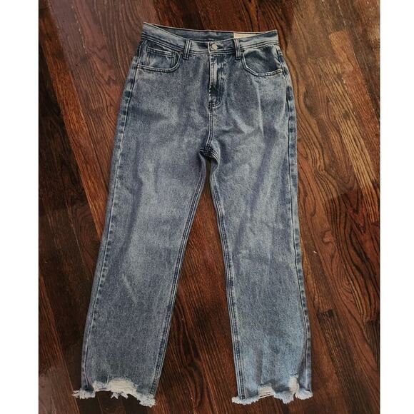 Wish List Jeans Women's Sz L Blue Denim Factory Distressed Straight High-Rise - Picture 4 of 6